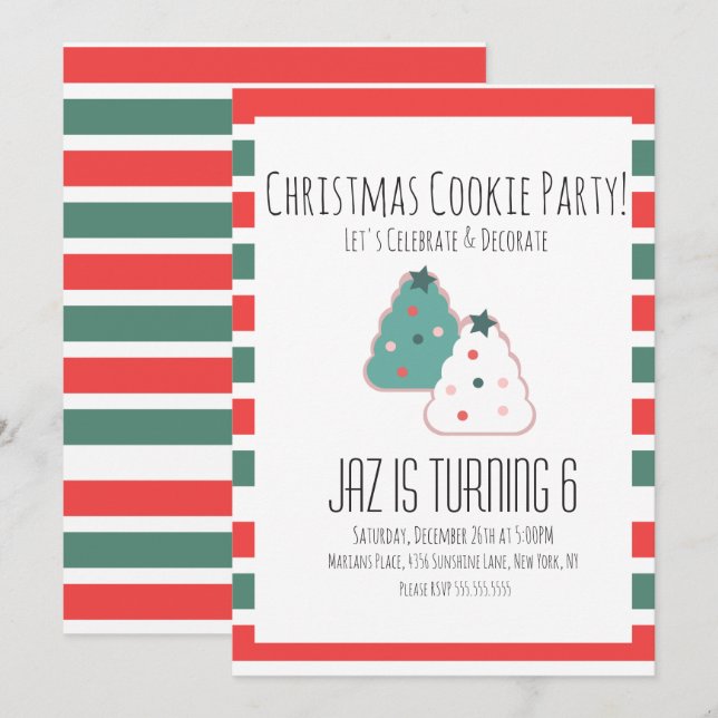 Christmas Cookie Decorating Baking Birthday Party Invitation (Front/Back)