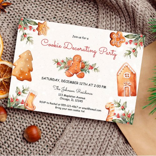 Christmas cookie decorating gingerbread party invitation