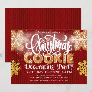 Christmas Cookie Decorating Party Knitted Red Invitation