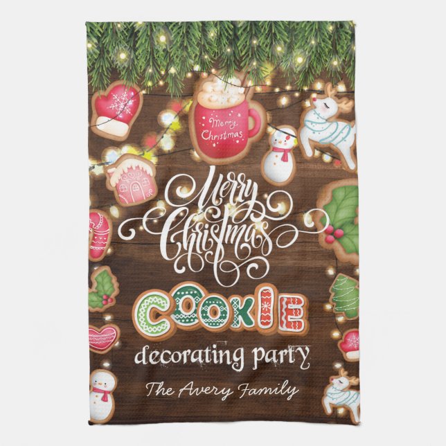 Christmas Cookie Decorating Party Personalized Kitchen Towel (Vertical)