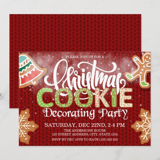 Christmas Cookie Decorating Party Red Green Invitation (Front/Back)