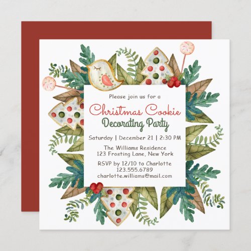 Christmas Cookie Decorating Party Watercolor Invitation