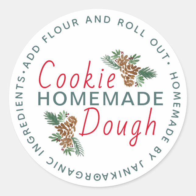 Christmas Cookie Dough Homemade Script Pinecones Classic Round Sticker (Front)