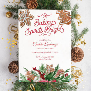 Christmas Cookie Exchange Baking Spirits Bright Invitation