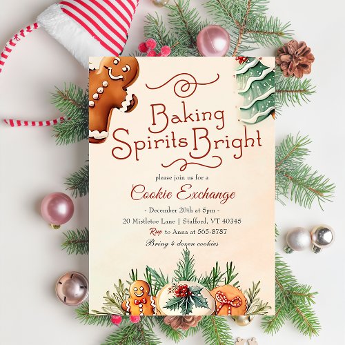 Christmas Cookie Exchange Baking Spirits Bright  Invitation