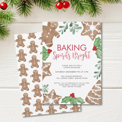 Christmas Cookie Exchange Baking Spirits Bright Invitation