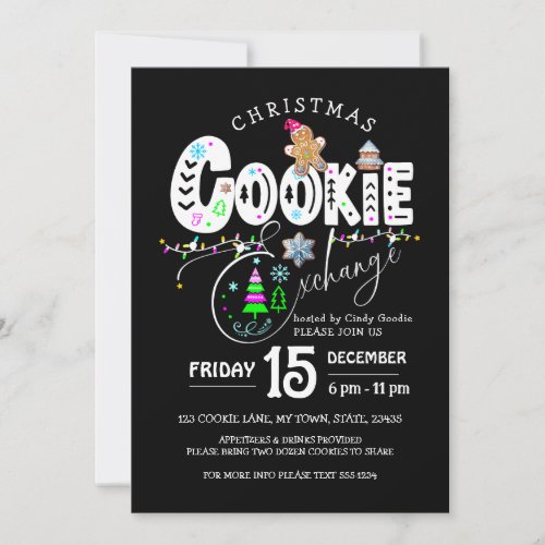 Christmas Cookie Exchange Black Colorful Holiday  Invitation