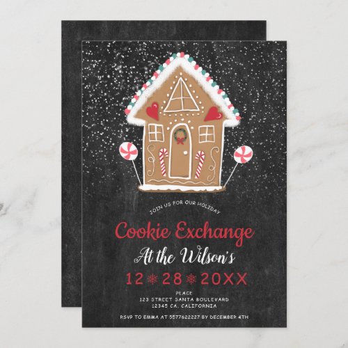 Christmas cookie exchange black ginger bread house invitation