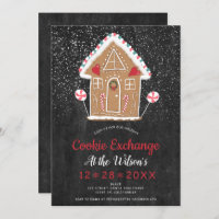 Christmas cookie exchange black ginger bread house invitation