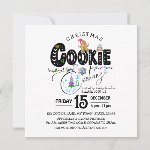 Christmas Cookie Exchange Colorful Holiday Card 
