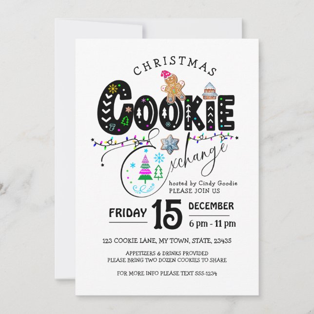 Christmas Cookie Exchange Colorful Holiday  Invitation (Front)