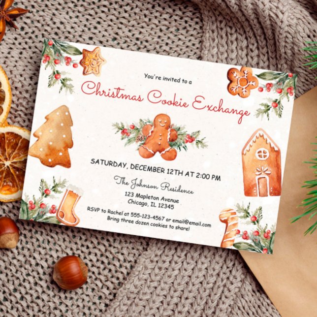 Christmas cookie exchange cute gingerbread cookies invitation (Creator Uploaded)