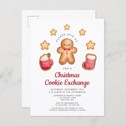 Christmas Cookie Exchange Cute Gingerbread Man  Invitation Postcard