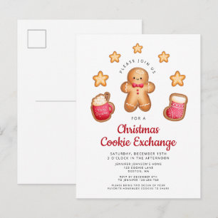 Christmas Cookie Exchange Cute Gingerbread Man  Invitation Postcard