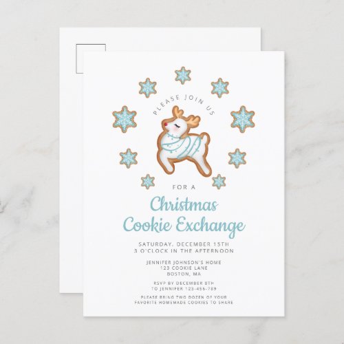 Christmas Cookie Exchange Cute Reindeer Invitation Postcard
