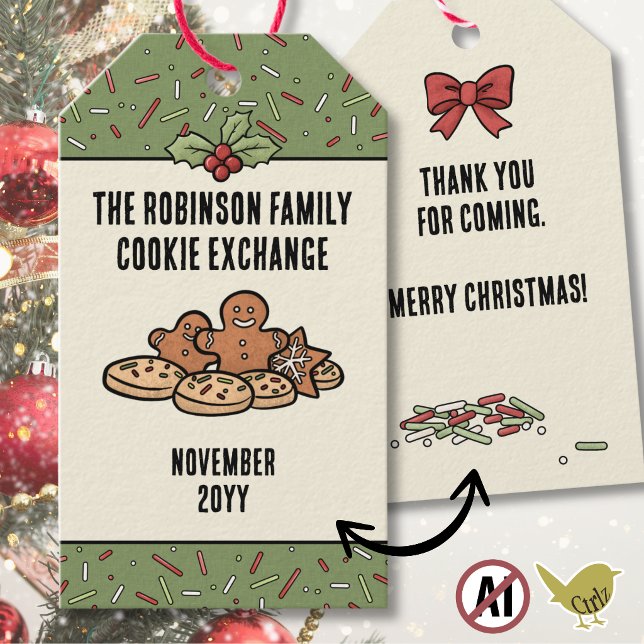 Christmas Cookie Exchange Favor Gift Tags (Package your Christmas cookie gift exchange party favor with these fully customizable gift tags.)