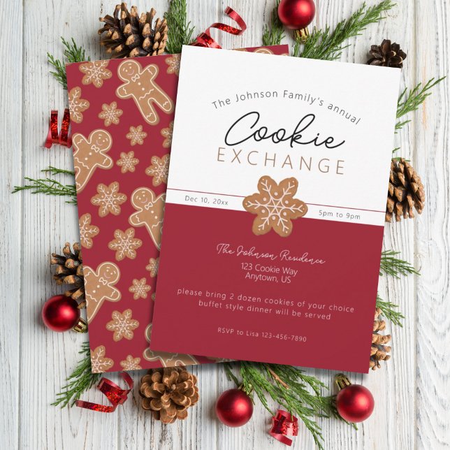 Christmas Cookie Exchange Gingerbread Burgundy Invitation (Creator Uploaded)