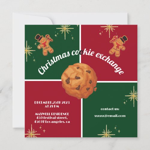 Christmas cookie exchange gingerbread man green invitation