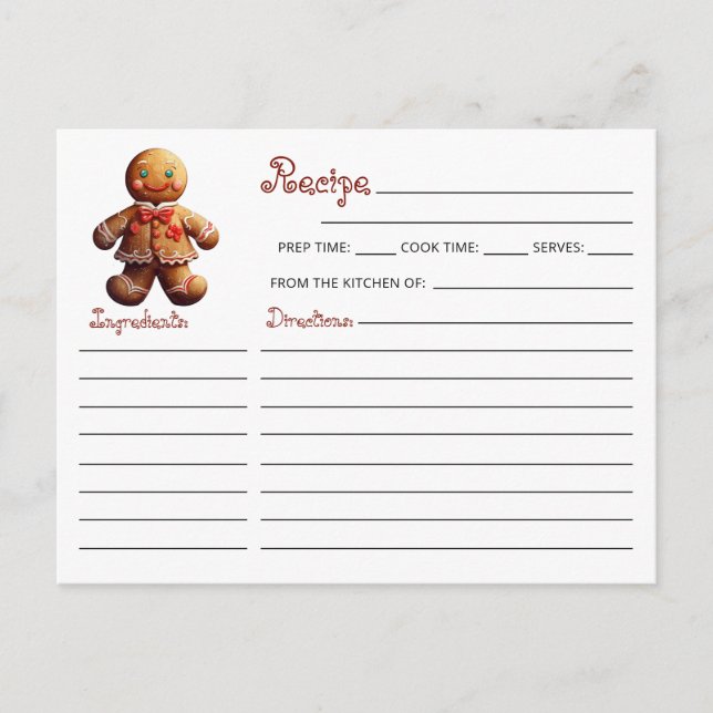 Christmas Cookie Exchange Gingerbread Man Recipe Postcard (Front)