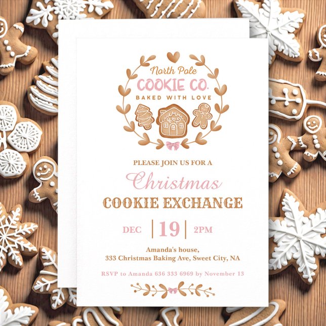 Christmas Cookie Exchange Gingerbread Pink Simple Invitation (Christmas Cookie Exchange Gingerbread Pink Simple Invitation)