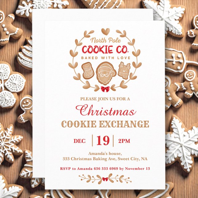 Christmas Cookie Exchange Gingerbread Red Simple Invitation (Christmas Cookie Exchange Gingerbread Red Simple Invitation)