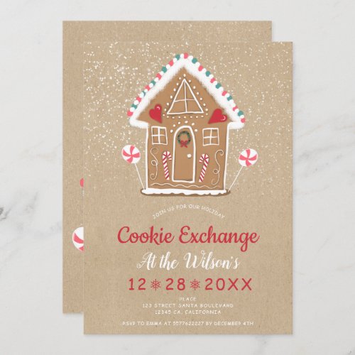 Christmas cookie exchange kraft ginger bread house invitation
