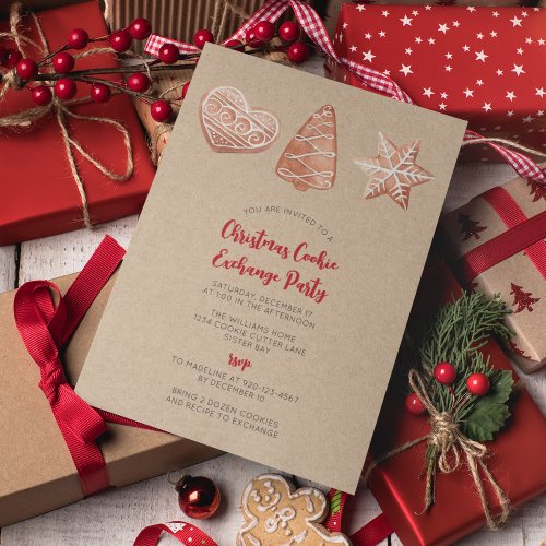 Christmas Cookie Exchange Kraft Party Invitation