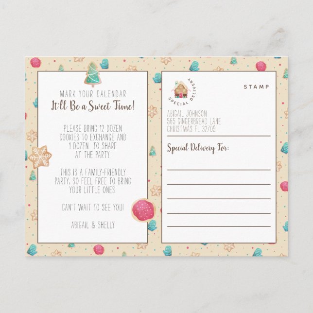Christmas Cookie Exchange Party Budget Invitation Postcard (Back)
