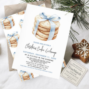 Christmas Cookie Exchange Party Cute Blue Bow Invitation