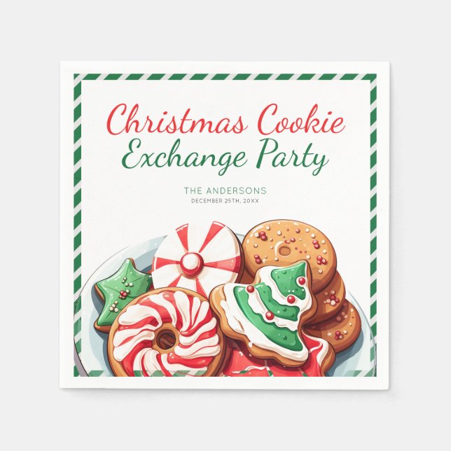 Christmas Cookie Exchange Party Festive Green  Napkins (Front)