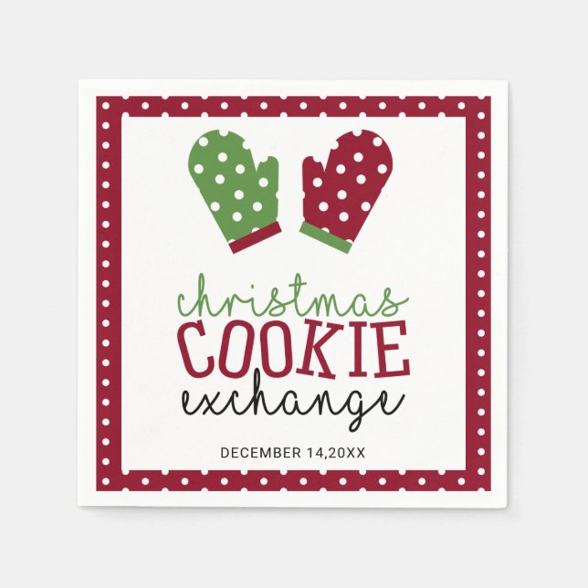 Christmas Cookie Exchange Party Holiday Oven Mitts Napkins (Front)