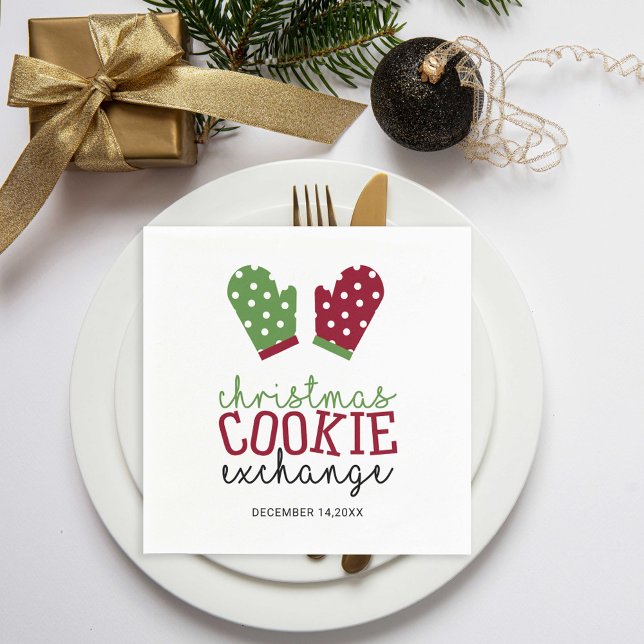 Christmas Cookie Exchange Party Holiday Oven Mitts Napkins (Creator Uploaded)
