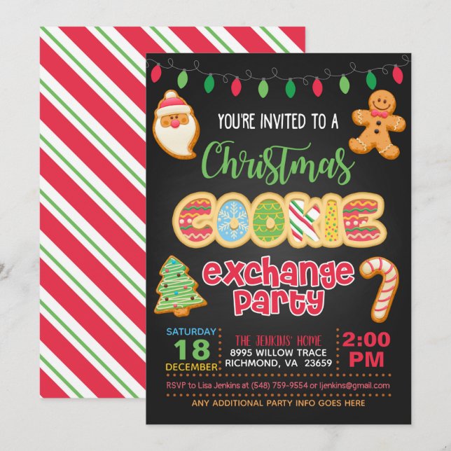 Christmas Cookie Exchange Party Invitation - Black (Front/Back)