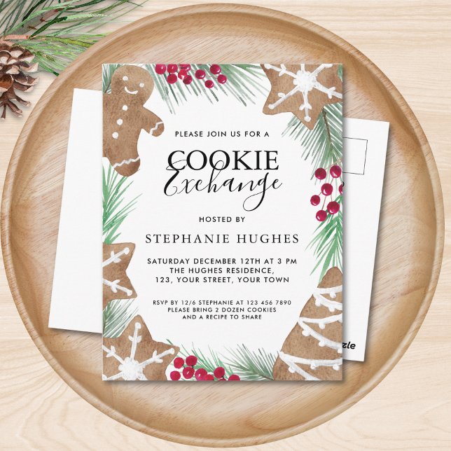 Christmas Cookie Exchange Party Invitation Postcard (Creator Uploaded)