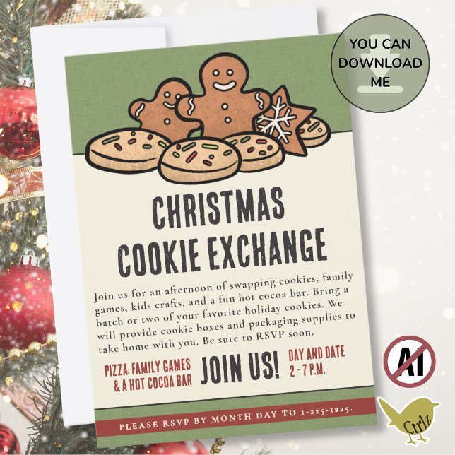  Christmas Cookie Exchange Party Invitations (This cute, customizable Christmas cookie exchange party invitation is also available for download.)