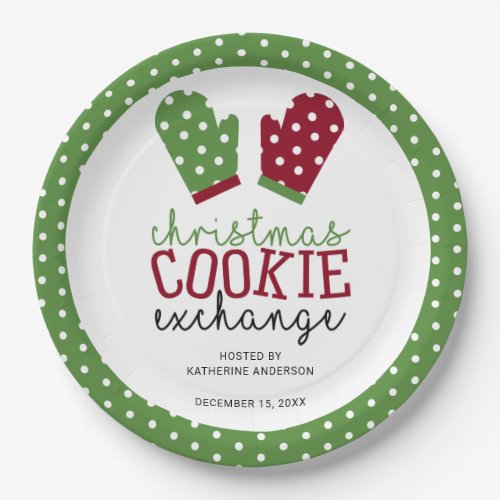 Christmas Cookie Exchange Party Polka Dots Green Paper Plates