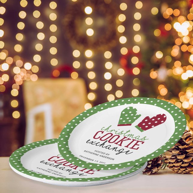 Christmas Cookie Exchange Party Polka Dots Green Paper Plates (Creator Uploaded)