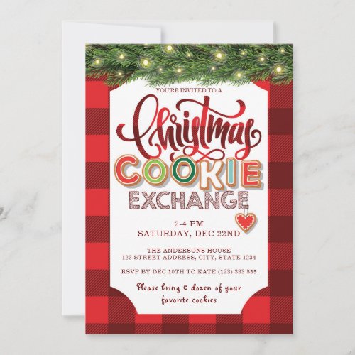 Christmas Cookie Exchange Party Red Plaid Invitation