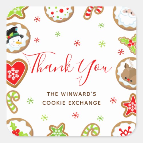 Christmas Cookie Exchange Party Red Thank You Square Sticker