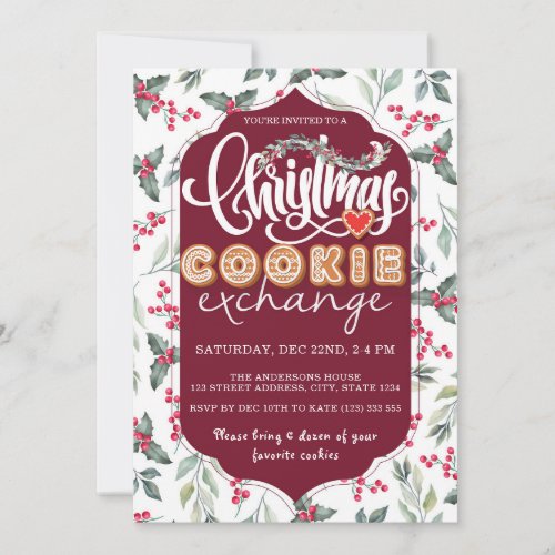 Christmas Cookie Exchange Party Watercolor Elegant Invitation
