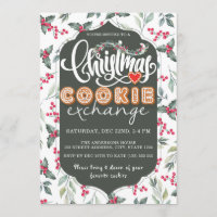 Christmas Cookie Exchange Party Watercolor Green Invitation