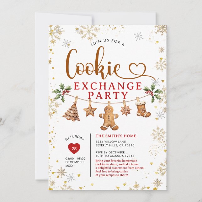 Christmas Cookie Exchange Party Winter Snowflakes Invitation (Front)