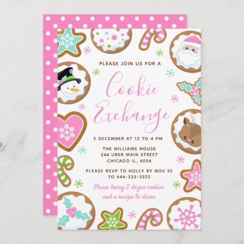 Christmas Cookie Exchange Pink and Green Invitation