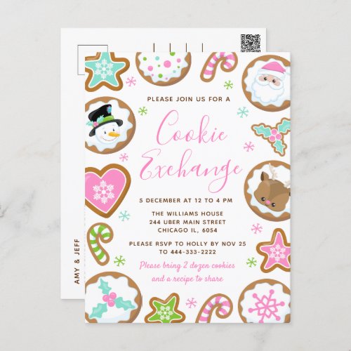 Christmas Cookie Exchange Pink and Green Postcard