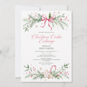 Christmas Cookie Exchange Pink Bow Holiday Invitation