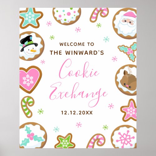 Christmas Cookie Exchange Pink Green Welcome Sign