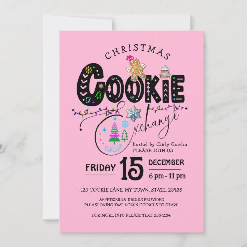 Christmas Cookie Exchange Pink Holiday  Invitation
