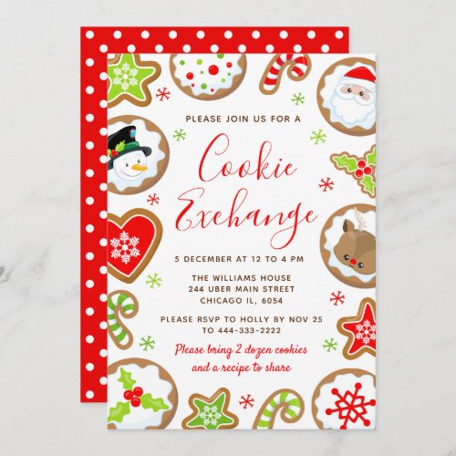 Christmas Cookie Exchange Red and Green Invitation