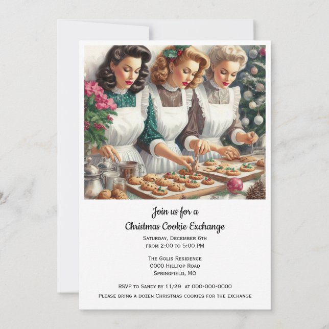 Christmas  Cookie Exchange Retro Ladies  Invitation (Front)