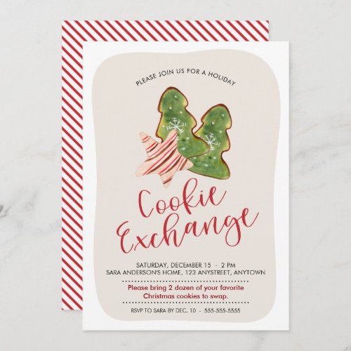 Christmas Cookie Exchange Trendy Watercolor Cookie Invitation